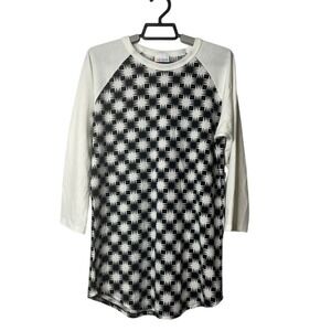 Lularoe Women's Small Baseball Style Tunic Top Black White Star‎ Print Tee